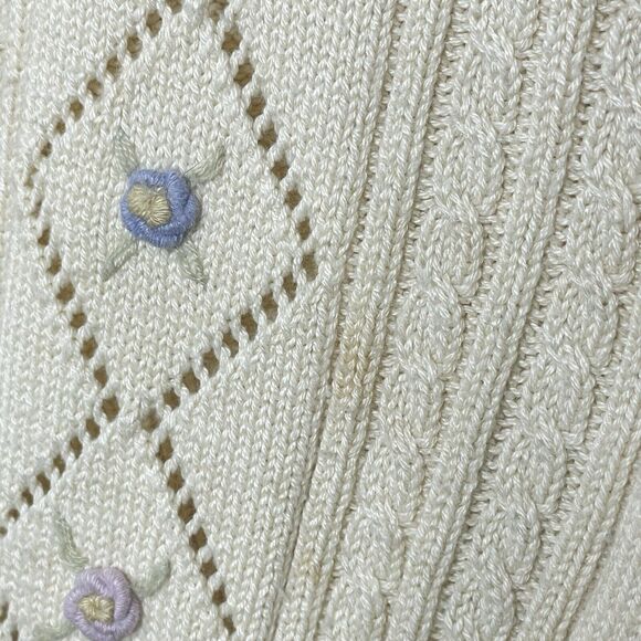 Vintage Women 3D Sweater Sz 20 Cable Knit Cottage Core Pastel Flower Accents - Picture 6 of 11